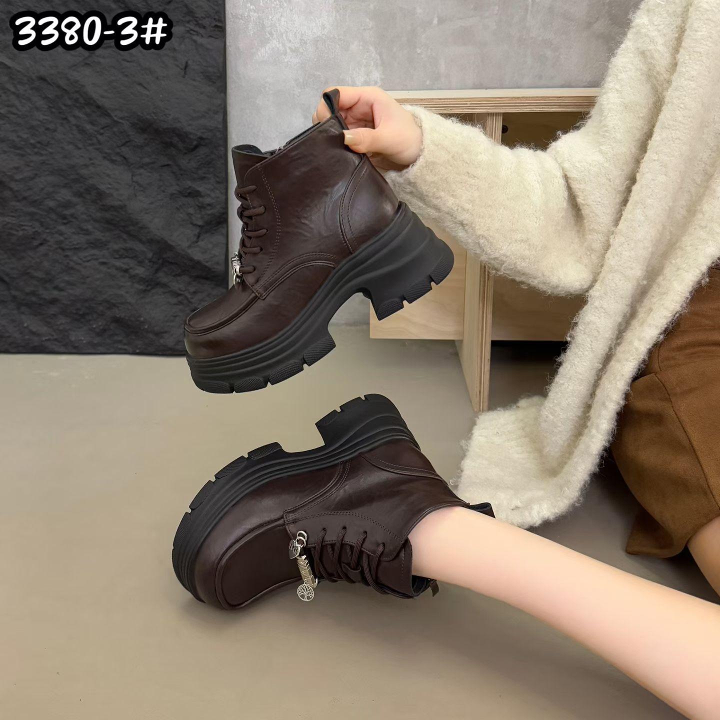 

3380-3 Thick-soled heightening Martin boots women s 2025 autumn and winter leather shoes women s British style short boots thick heel short boots 39