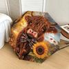 Autumn Bow Tie Highland Cow Sunflower Print Umbrella - Portable Folding Design, Iron Frame, Outdoor Rain Gear, Festival Gift for Fans, Trave