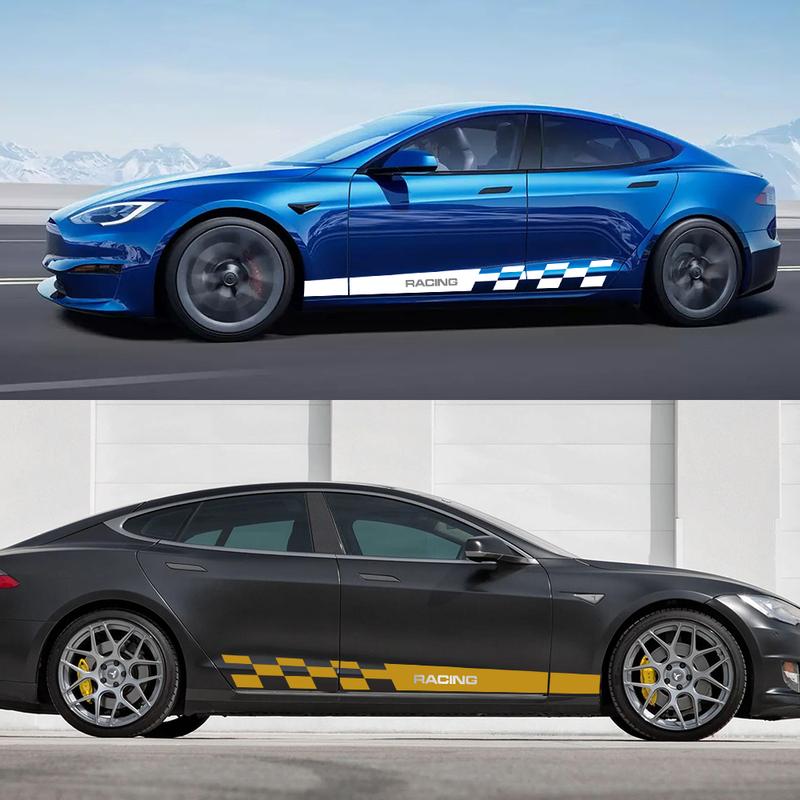 2PCS Car Door Racing Stripe Sticker Vinyl Decor Auto Exterior Decal Decor Tuning Accessories For Tesla Model 3 Y S X 2016-2024
