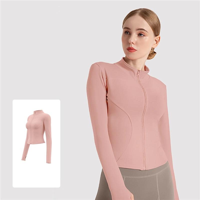 Högstretch Damyogakläder, Utomhuslöpningssportjackor, Tunna Fitness Långärmade Enfärgade Solskyddstoppar