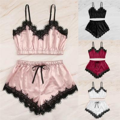 Dames Sexy Lingerie Jarretels Sexy Verleiding Gewikkelde Borst Kant Zijde Satijn Jarretel Tops Shorts Pyjama Set