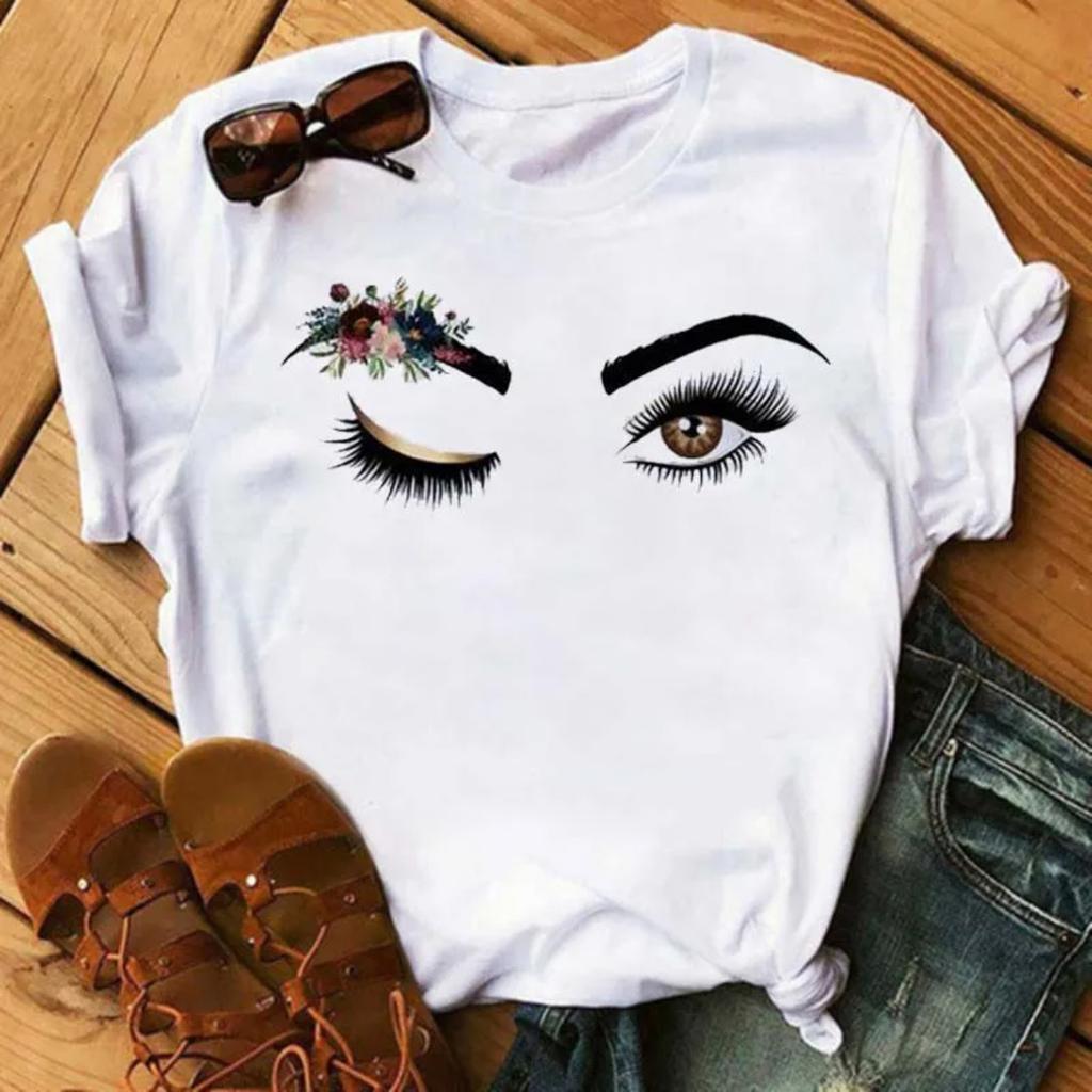 Fashion Graphic Unisex Tshirt Eyelashes Print Kawaii Lashes Unisex Clothes Funny Makeup Aesthetic Shirt Female Clothing Top Tee