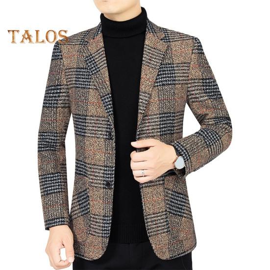 Pánský oblek Kabát Klopa Dlouhý rukáv Kostkovaný vzor Zapínání na dva knoflíky Bunda s kapsami Slim Fit Business Outwear