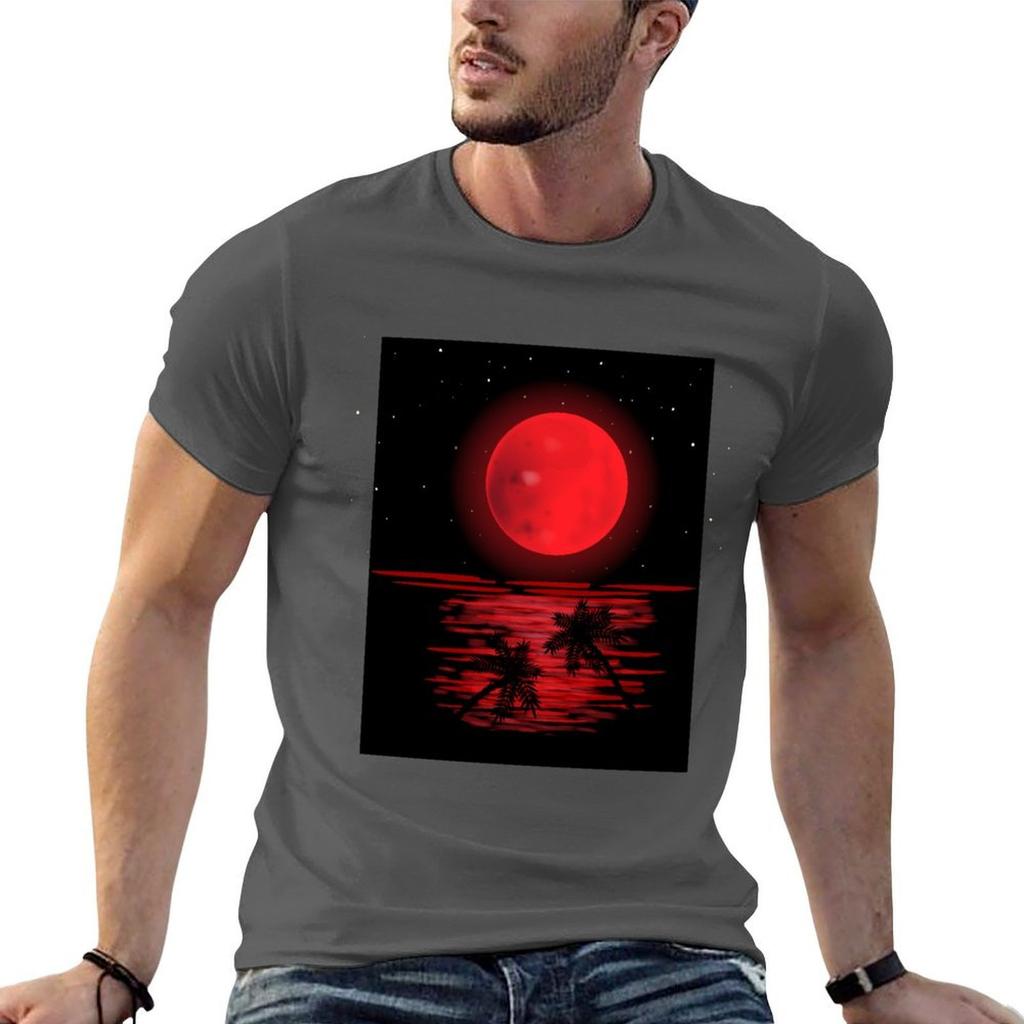 Blood Moon Lunar Eclipse In Night Sky Beach Night Red Moon TShirt Luxury Unisex Basketball Graphic Tees Unisexs Clothing