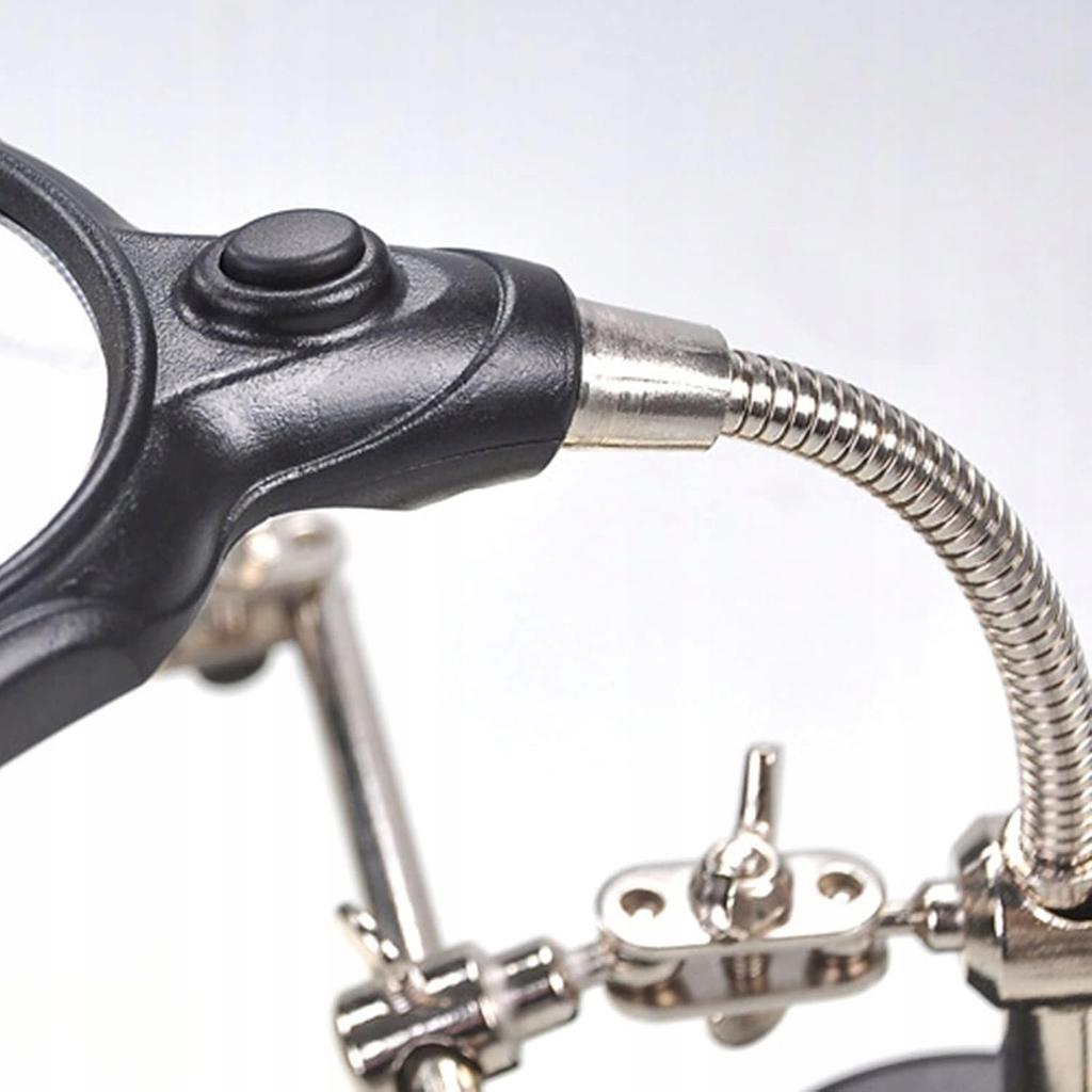 Third hand with magnifying glass 3.5x 12x TE-801 | LED 2x | Soldering iron holder | Adjustable crocodile clips | Stable base 10x6cm | Height 26cm