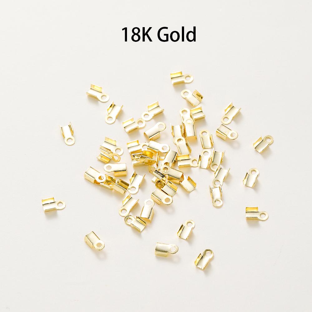 50pcs/lot 14K 18K Real Gold Leather Cord Crimping End Cap Clips Bracelet Fold Crimping Clasp Beads For Jewelry Handmade Findings