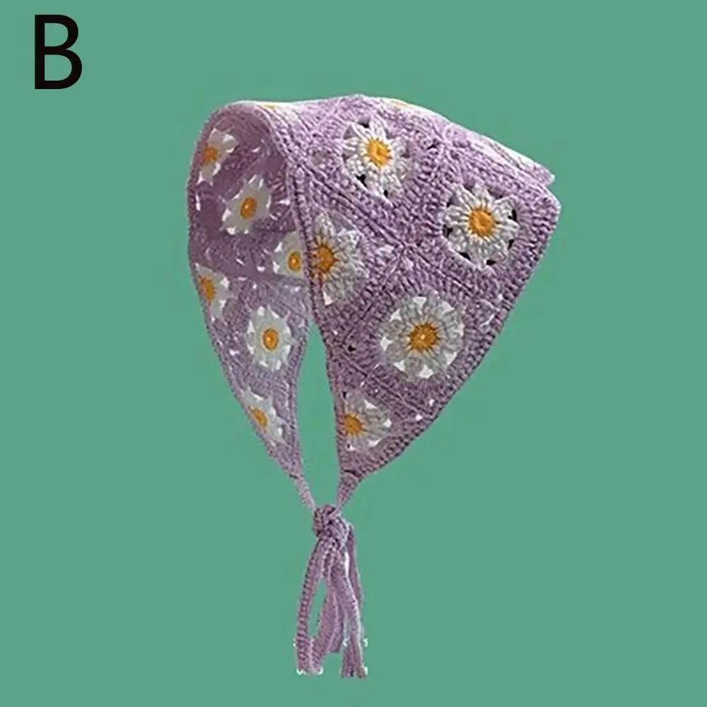French Pastoral Style Triangle Headband Handmade Crochet Flower Strawberry Headscarf Hat Knitted Girls Headband Towel