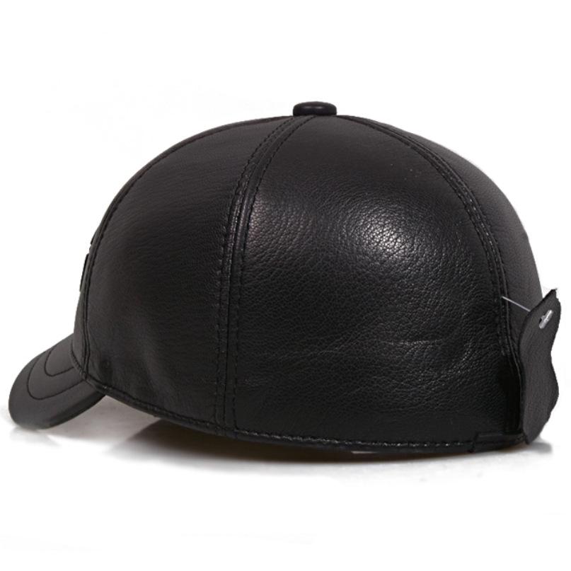 Men's Genuine Sheepskin Leather Baseball Cap - Casual Duckbill Short-Brim Hat for Middle-Aged and Elderly, Spring & Autumn Fashion