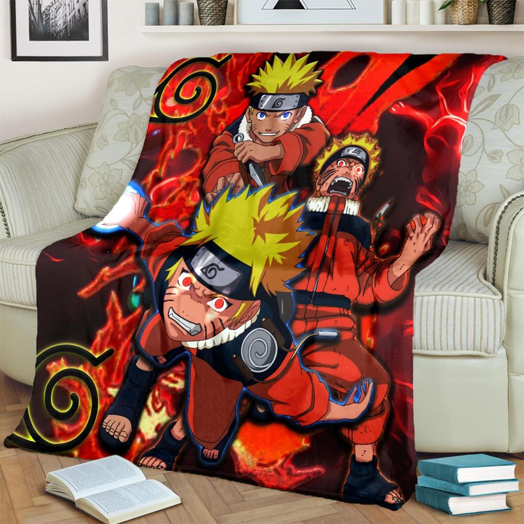 Anime-Naruto Print Blanket Warm Comfortable Flannel Blanket for Bedrooms, Sofas, Beds, Chairs, Picnics, Travel -LXR77
