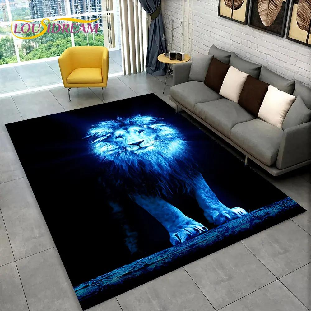 3D Tiger Leopard Cheetah Lion Wolf Area Rug,Carpet Rug for Living Room Bedroom Sofa Doormat Kitchen Decor,Kid Non-slip Floor Mat