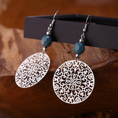 Vintage Women Hook Earrings Big Hollow Round Flower Bead Pendant Party Jewelry