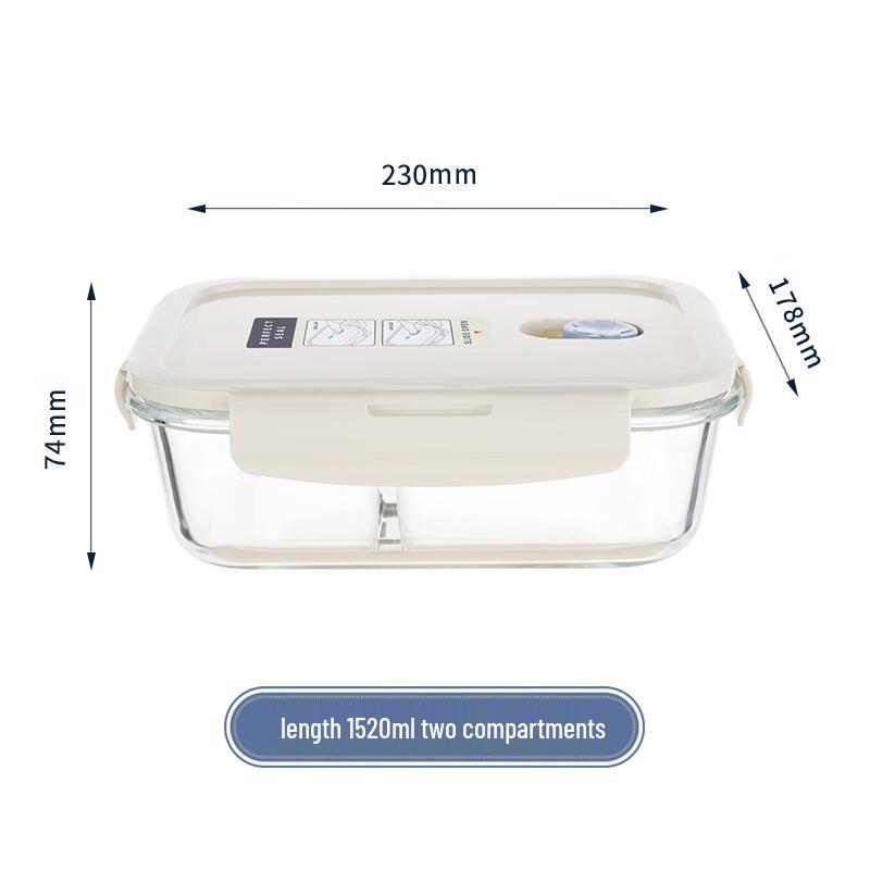 1520ml Rectangular 2-Compartment Glass Lunch Box