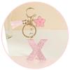 A-Z Glitter Pink Initial Letter Keychain Flowers Tassel Resin Car Keyring Women Girls Backpack Charms Accessories  Year Gifts