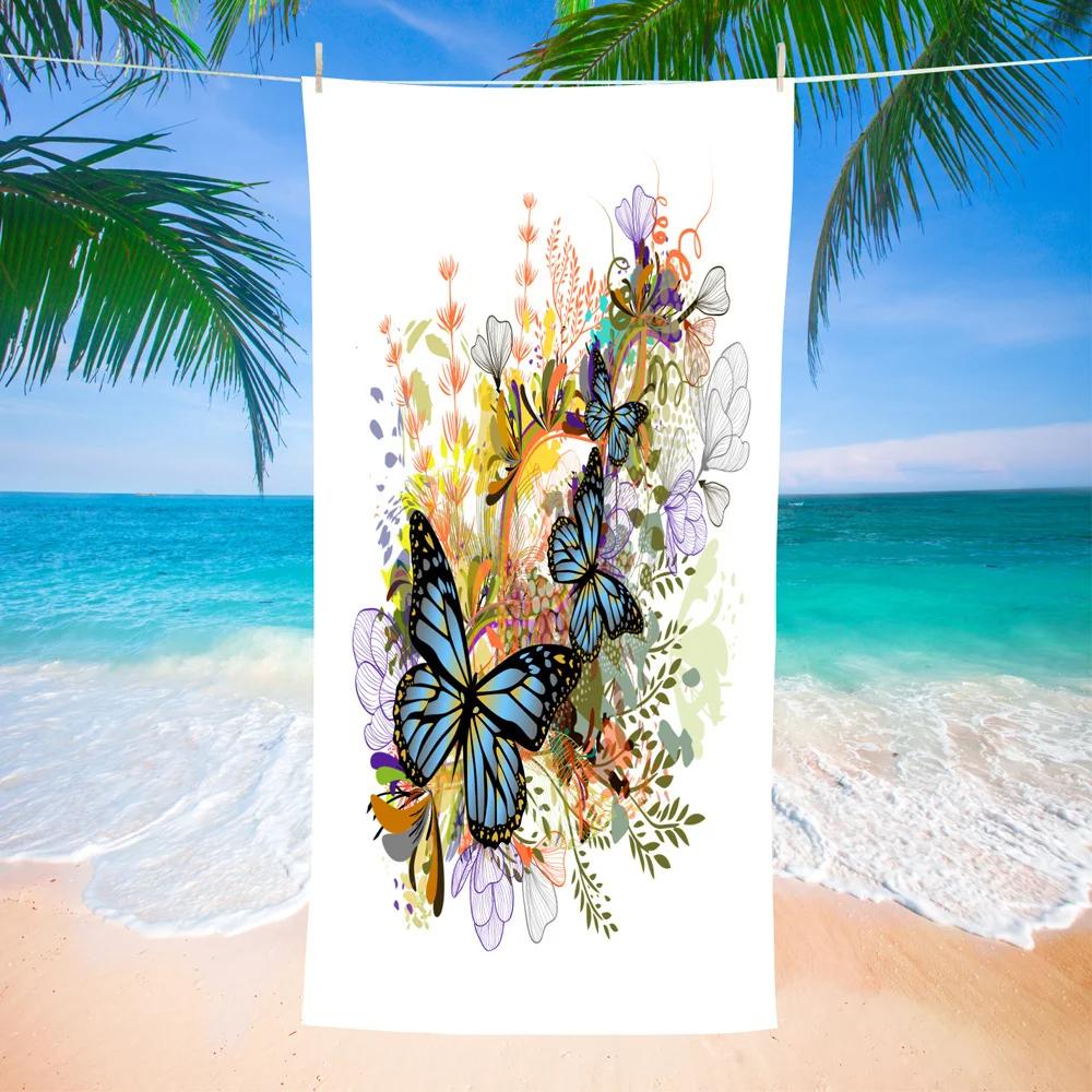 Butterfly And Flowers Bath Towel Soft Quick Dry Beach Towel Absorbent Hand Towels Multipurpose for Bathroom Hotel Gym Spa Sport