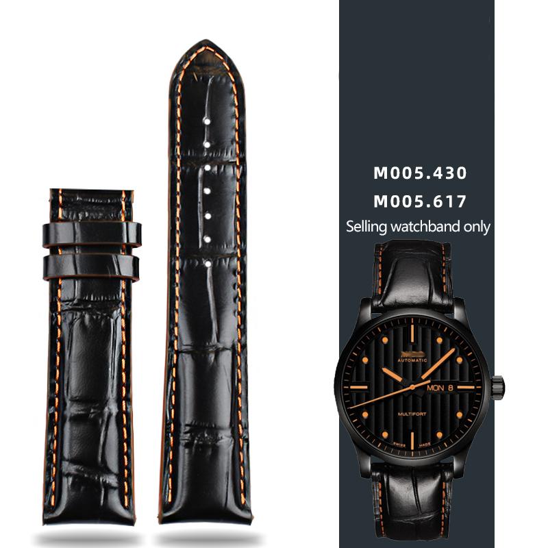 Leather Strap For Mido Helmsman M005 Orange Rudder M005614 m005430A Male Watch Chain with Butterfly Clasp Bracelet 22mm 23mm