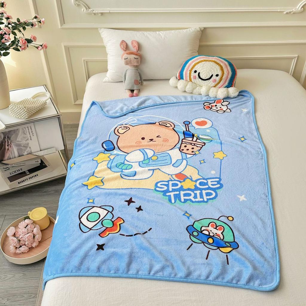 Flannel Plush Nap Blanket, Baby & Toddler Outdoor Blanket, Cute Cartoon-Printed Light Blanket for Air-Conditioned Rooms