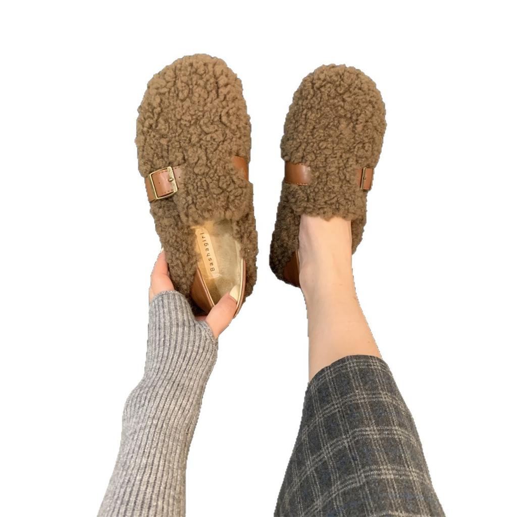 Mao Mao shoes women wear new winter velvet warm one pedal bean shoes lamb wool cotton shoes