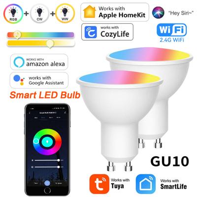 HomeKit Tuya WiFi Smart Bulb GU10 Dimmable Lamp RGBCW LED Light Bulbs Spotlight Smart Life Voice Control for Siri Alexa Google