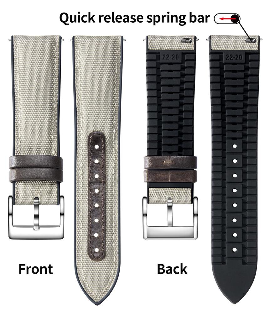 BINLUN Nylon Silicone Watch Quick Release Canvas and Rubber Hybrid Replacement Watch Band for Men and 9 Buckle Strap, 18mm, 19mm, 20mm, 21mm, 22mm,