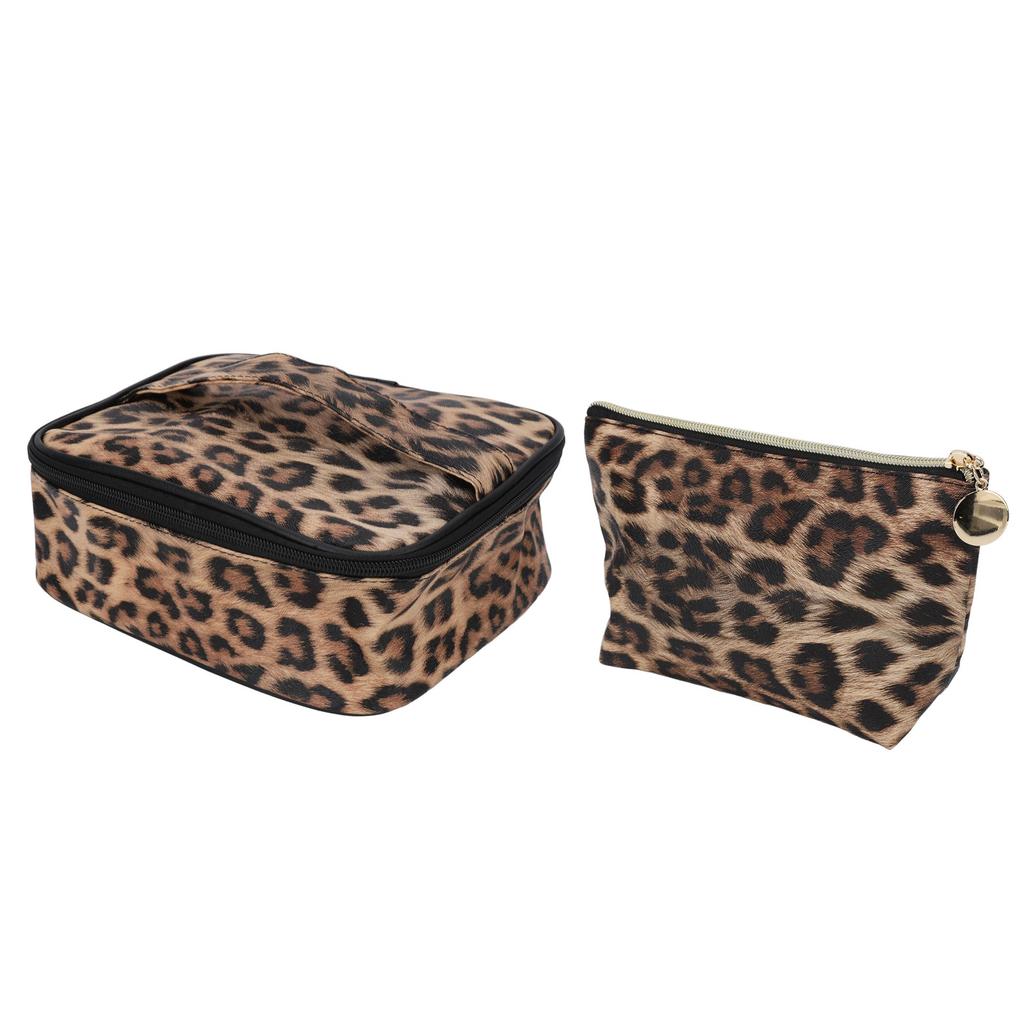 2pcs Leopard Print Makeup Bag Waterproof Multifunction Large Capacity Leopard Cosmetic Bag