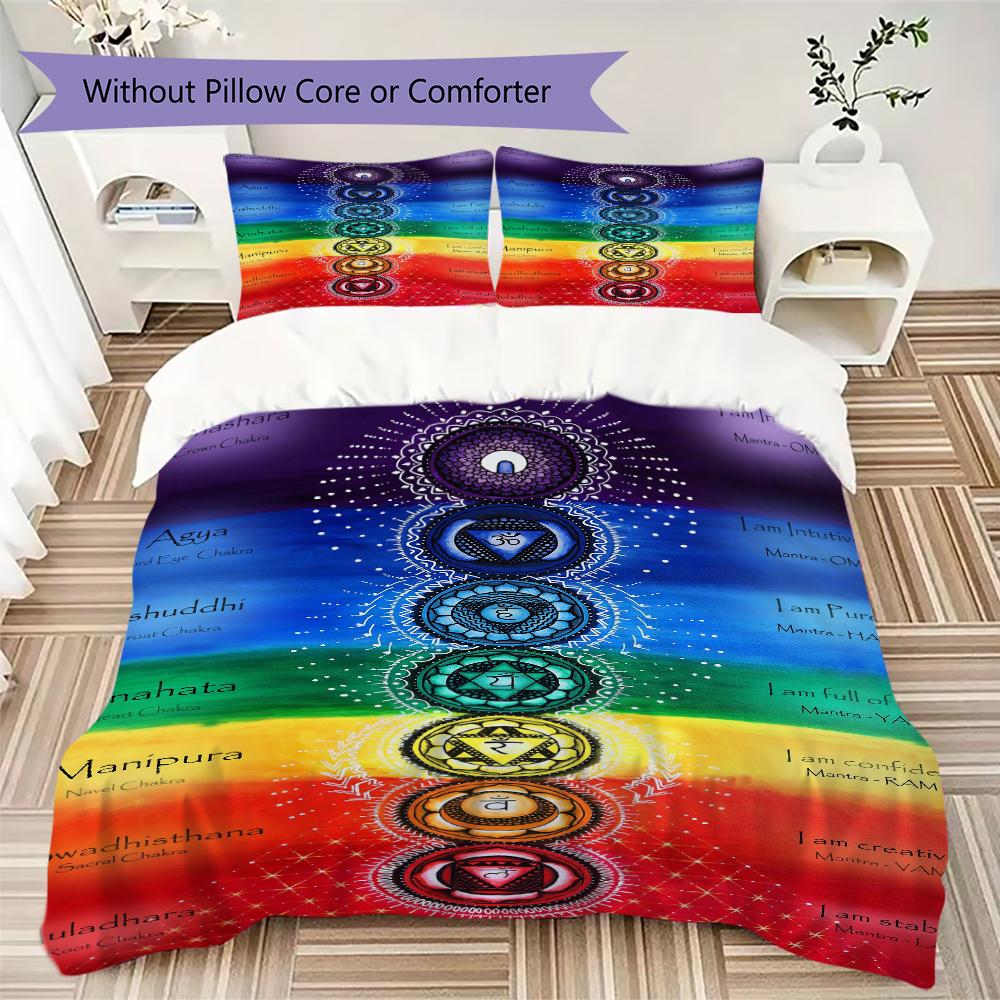 1PC Chakras Theme Bedding Quilt Set Quilt Cover Pillowcase Home Decoration Birthday Gift (1 * Duvet Cover + 2 * Pillowcase, Without core)A12
