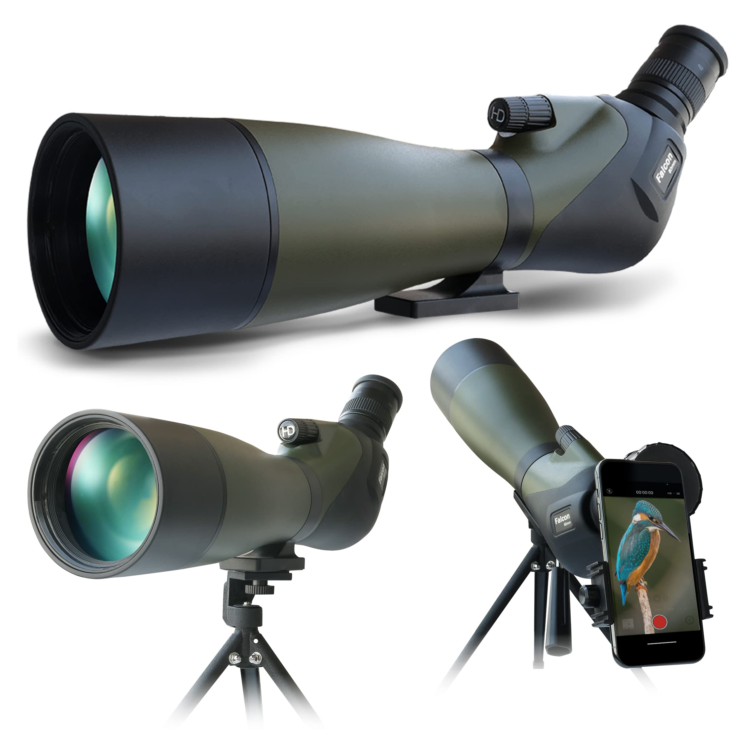 

80mm Objective High Up to Field Spotting Smartphone Telephoto Field Bird Wildlife Observation 20-60X80 Telescope, Lens, 20-60x Zoom, Magnification,