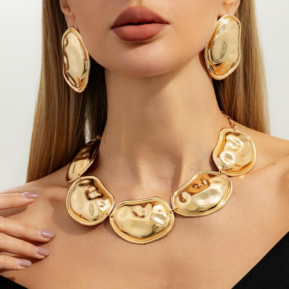 Geometric Gold Silver Color Jewelry Set Bohemian Style Irregular Oval Chokers Necklaces  Gift