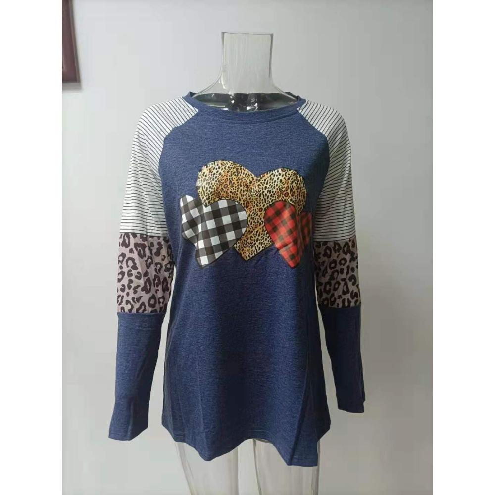 Spring and Autumn Women's Blouse Long Sleeve Splicing Casual Round Neck Loose Top