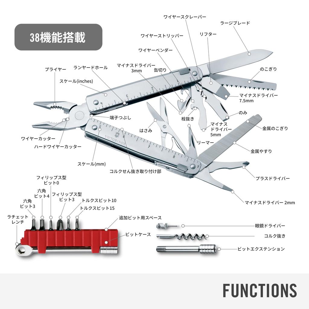VICTORINOX SwissTool Ratchet with Leisure DIY with Lock X+ Knife, Silver, Case, Multi-functional, 38-function Swiss-made Multi-tool [Warranty