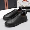 Mens Genuine Leather Slip-On Casual Sneakers With Elastic Band Comfortable Breathable Low-Top Flat Shoes