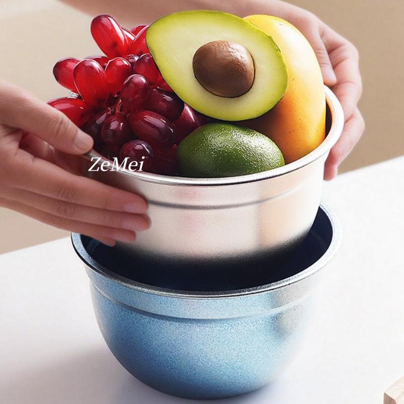 European Style Circle Shape Fruit Bowl,Silver Pure Titanium Double-Wall Plate Home Food Tray,Vegetable Washing Basin Decoration