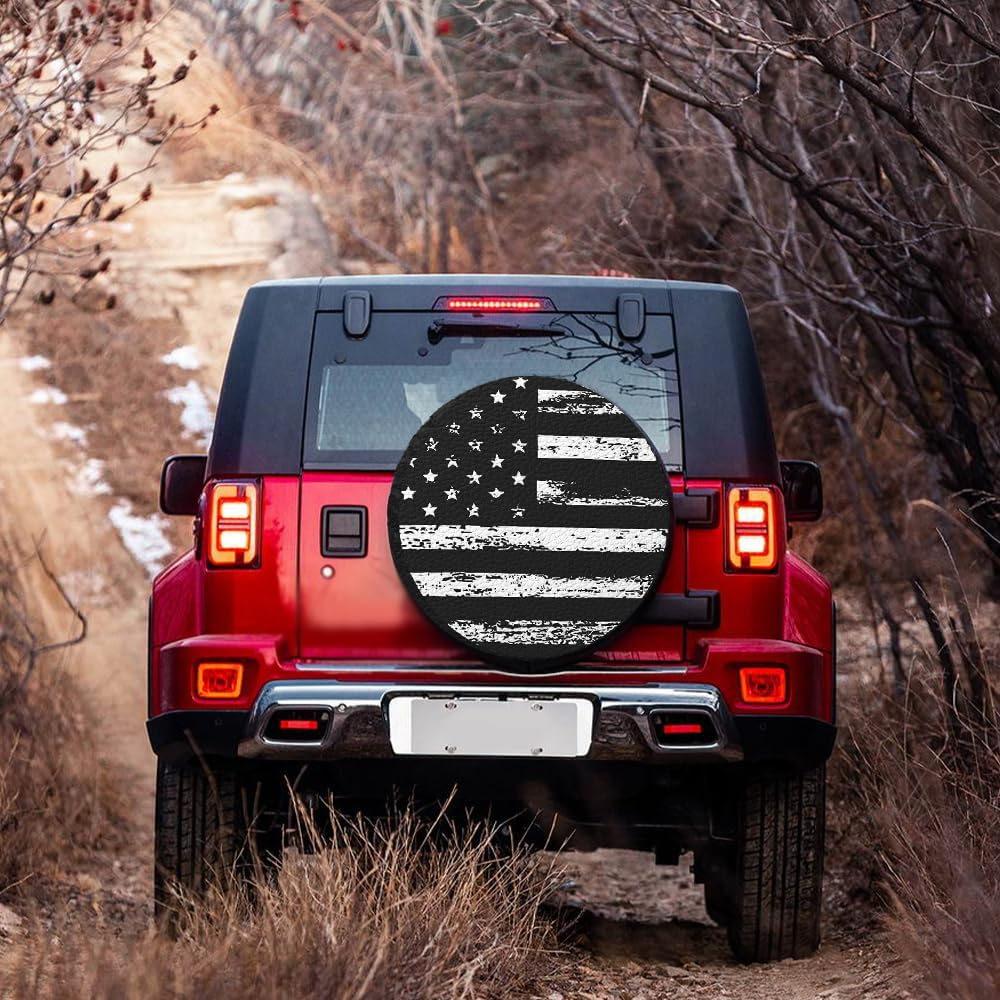 15" Spare Tire Covers For Tire,USA Flag Trailer Spare Tire Cover For All-Around Protection,Universal Spare Tire Covers For Trailers Fits Cars SUVs