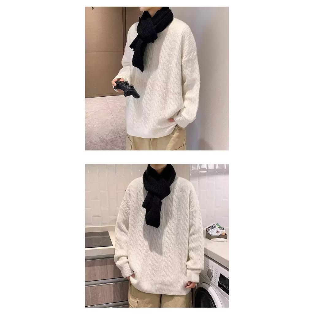Men's Loose Sweater Autumn and Winter New Twist Round Neck Sweater Solid Color Casual Sweater Pullover Top Men