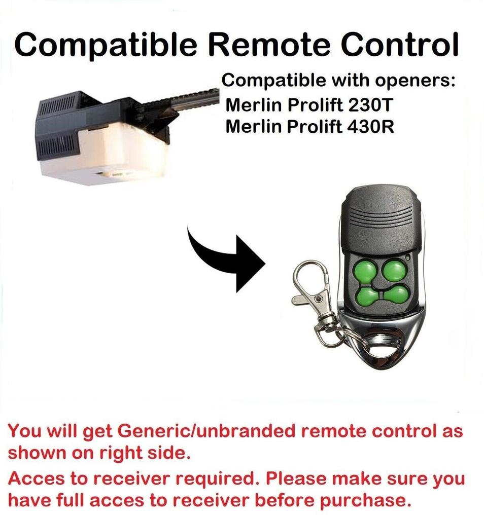 Merlin M832 M842 M844 230t 430r Compatible Garage Door Remote Control Replacement Rolling Code 433.92MHz for Gate