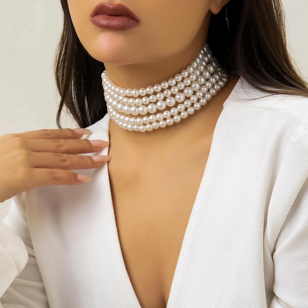 Fashion, highlight ABS popular necklace handmade multi-layer pearl necklace necklace jewelry women chocker