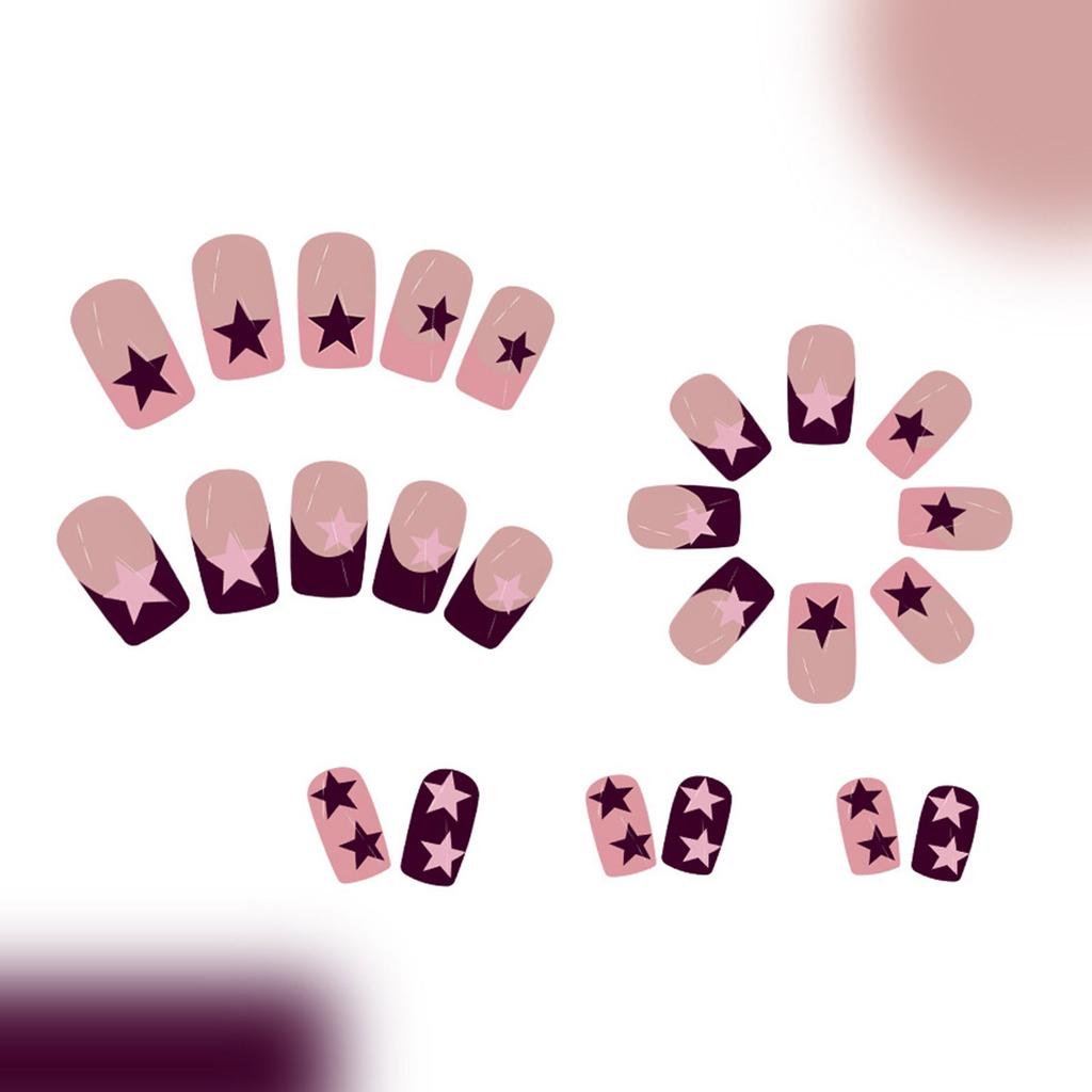 Unghie Finte a Pressione a Forma di Bara French Tip Unghie Finte Colla su Unghia Design a Stella Unghie Finte Unghie Artificiali