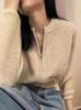 Women's Stylish Short Wool Knit Cardigan, Round Neck, Autumn Winter Cashmere Sweater Coat with Double Zipper.