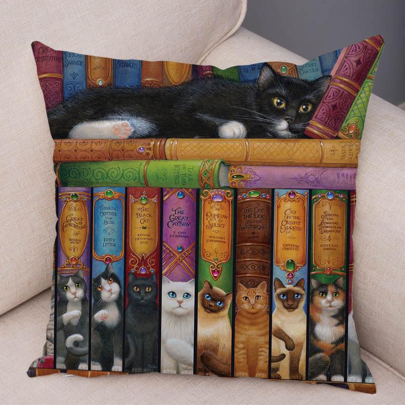 Oil Painting Color Cat Cushion Cover Pillowcase Home Decor Cartoon Animal Sofa Pillowcase Pillowcase Aesthetics