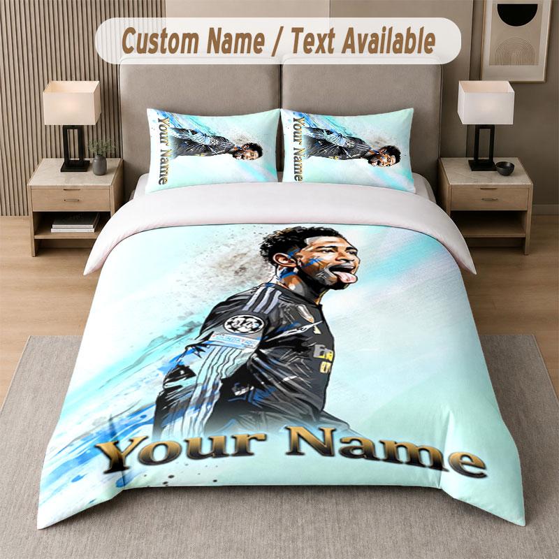 Custom Bedding Set Jude Bellingham Pattern, Print Name Text 1 Duvet Cover Plus 2 Pillowcases Home Textile