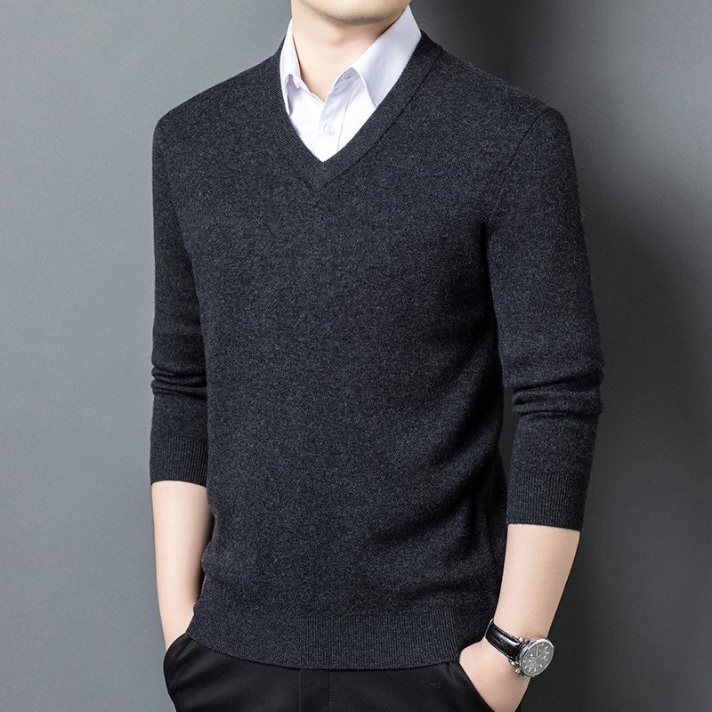 

500g Men s Thick Wool V-Neck Sweater - 100% Pure Wool, Solid Color, Autumn/Winter Knitwear Double XL