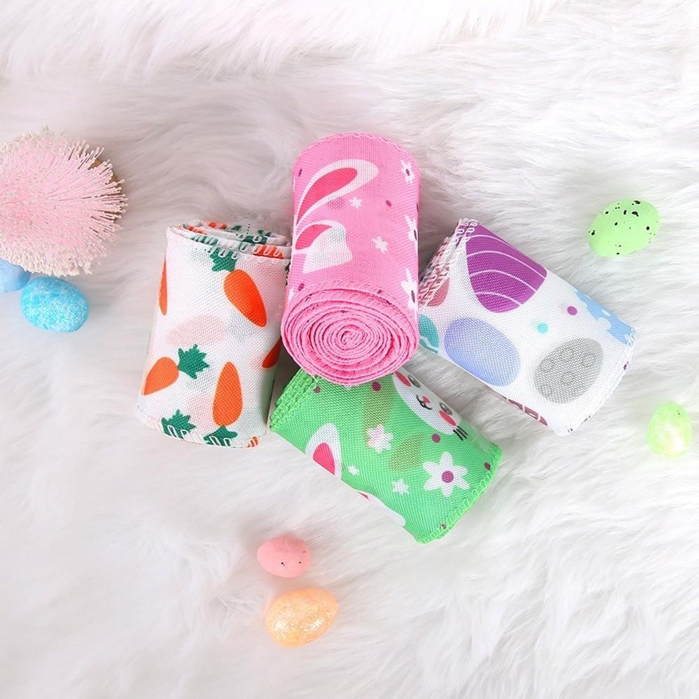 Wreath Bow Crafts Easter Printed Ribbons Cartoon Rabbit Egg Ribbon Scrapbooks