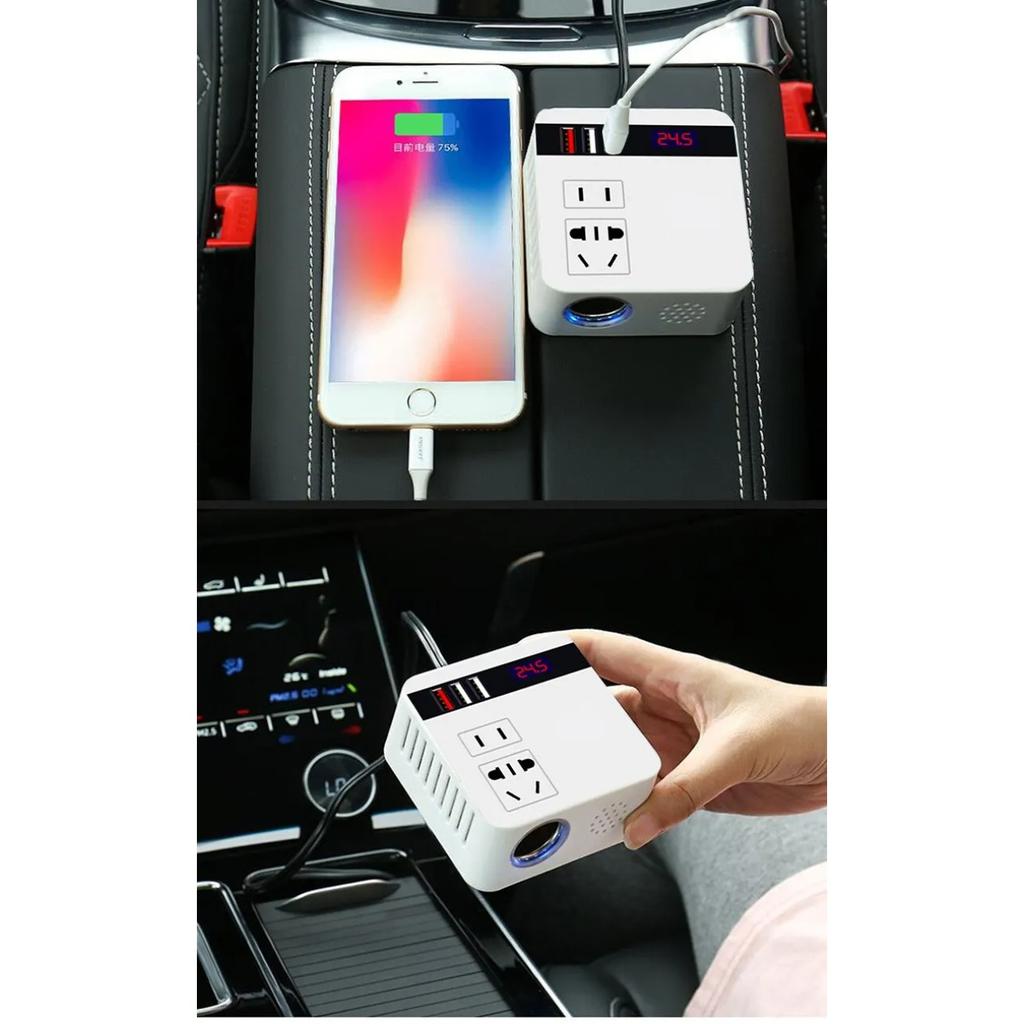 Car Inverter 150W Peak DC12V/24V To 110V/220V LED Display Sockets Power Inverter Adaptor Fast Charging