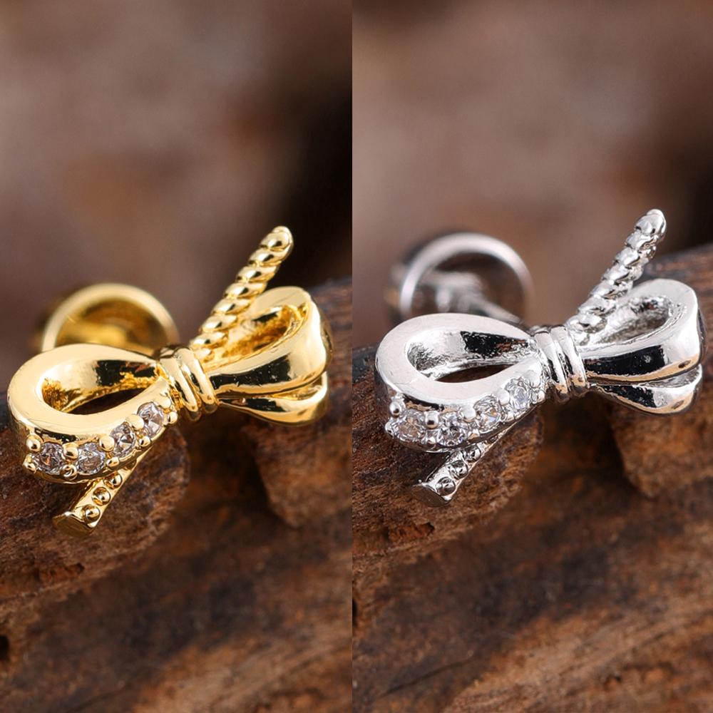 10Pcs/Set 20G Gold Cartilage Earring CZ Tragus Earring Bear Spider Design Helix Stud Rings Conch Ear 316L Steel Piercing Jewelry