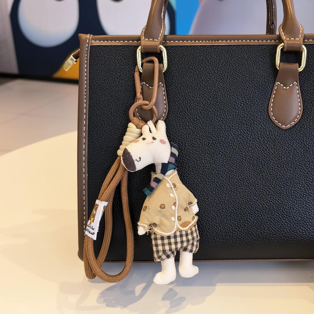 Cute Dressed Hippo Bag Charm, Handmade Fabric Hippo Keychain with Colorful Braided Rope