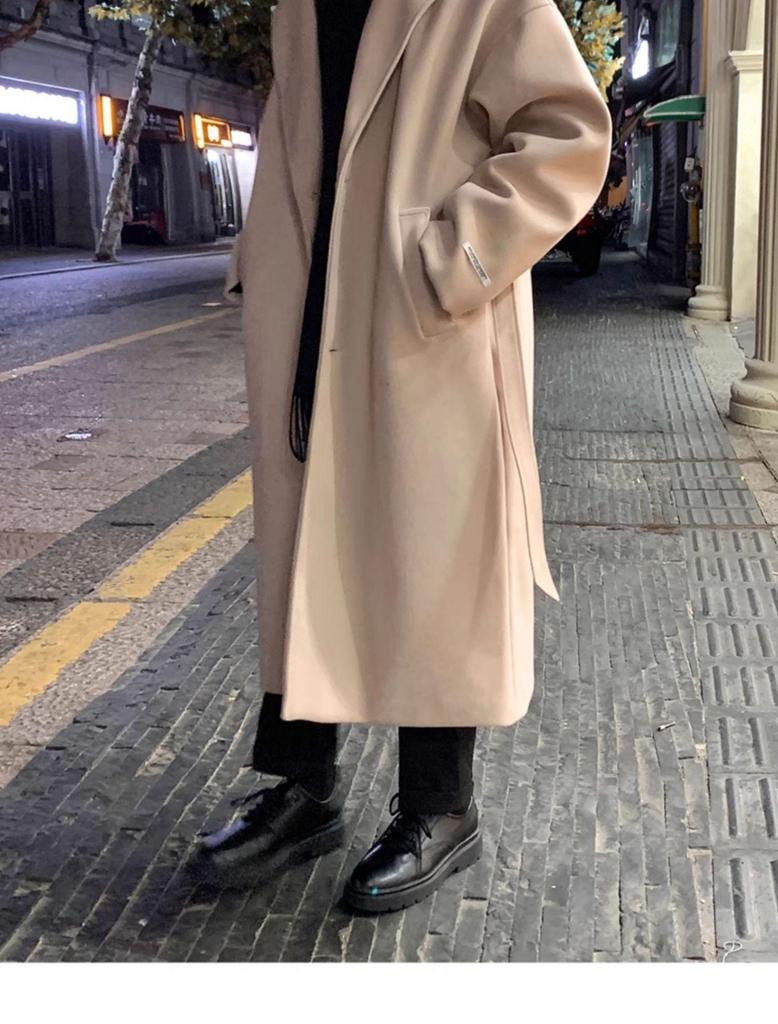 Men's British Style Mid-Length Wool Trench Coat - Autumn High-End Knee-Length Overcoat