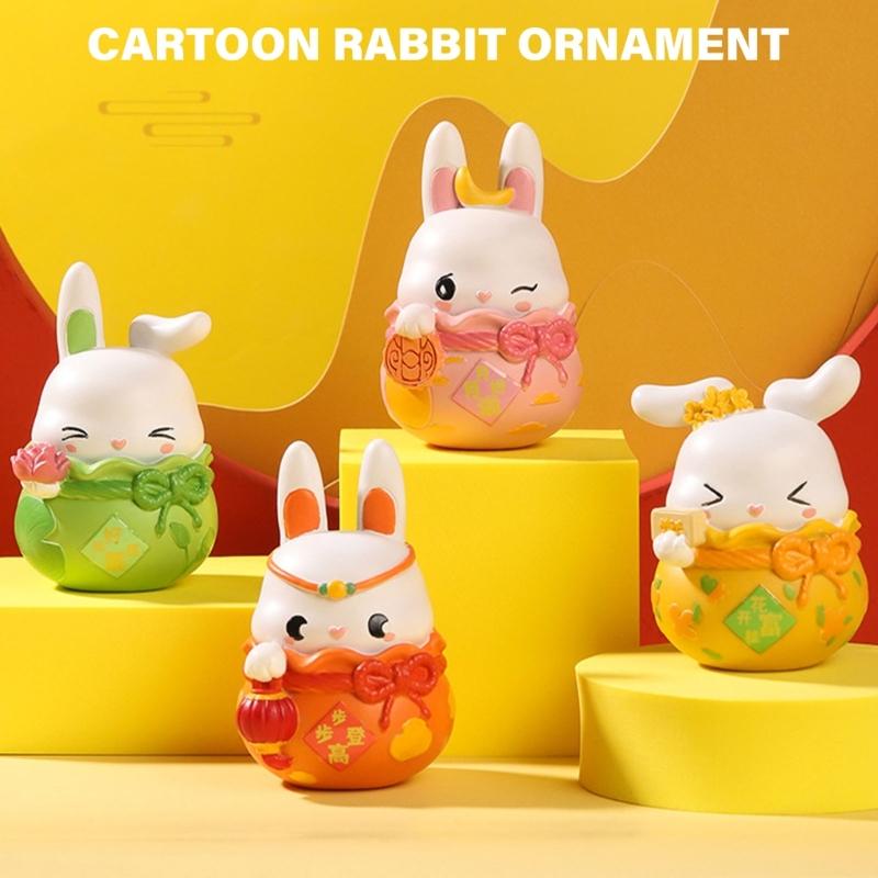 Miniature Rabbit Figurines, Resins Bunnys Ornament for MidAutumn Festival Decoration and Fairys Garden