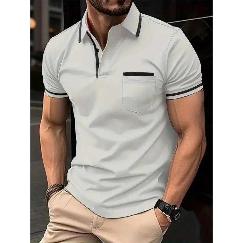 European Plus Size Men Top Summer Pocket Button Casual T Shirt White Black Blue Loose Classic Tops Lapel Neck Short Sleeve Polo Shirts
