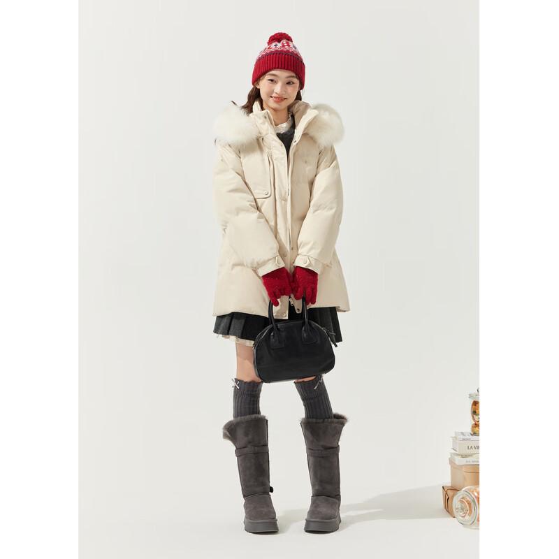 ZIHAN Women's Mid-Length Hooded Down Jacket with Fox Fur Collar