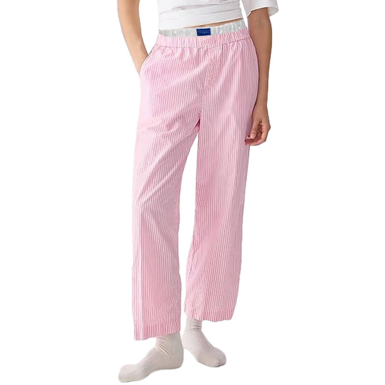 

Женские модные полосатые брюки с эластичной высокой талией и надписью Letter Sign, широкие брюки с карманами, уличная одежда S розовый