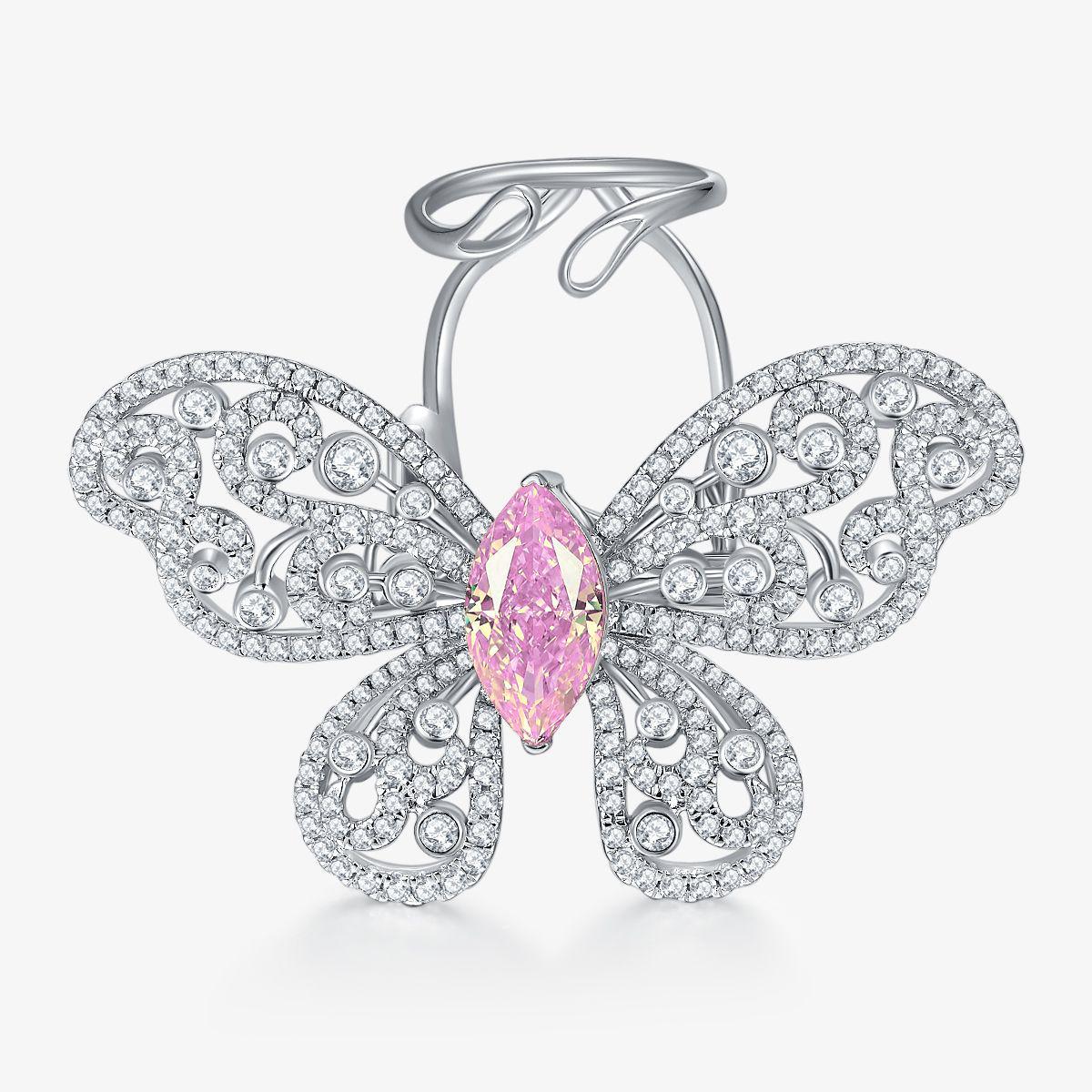 

Роскошное кольцо с бабочкой: Серебро 925 пробы с дизайном огранки «Ледяной цветок» из высокоуглеродистых бриллиантов. US Size 7 (HK Size 15)